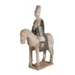 PAINTED POTTERY FIGURE OF A HORSE AND RIDER, MING DYNASTY