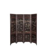 CHINESE BLACK LACQUER AND HARDSTONE SCREEN, QING DYNASTY, 19TH CENTURY