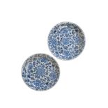 PAIR OF LARGE BLUE AND WHITE 'LOTUS' DISHES, KANGXI PERIOD