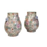 PAIR OF 'MILLE-FLEURS' VASES, HU, QIANLONG SEAL MARKS BUT REPUBLIC PERIOD