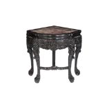 CARVED 'BLACKWOOD' CORNER 'FIVE-LEGGED' TABLE, QING DYNASTY, 19TH CENTURY