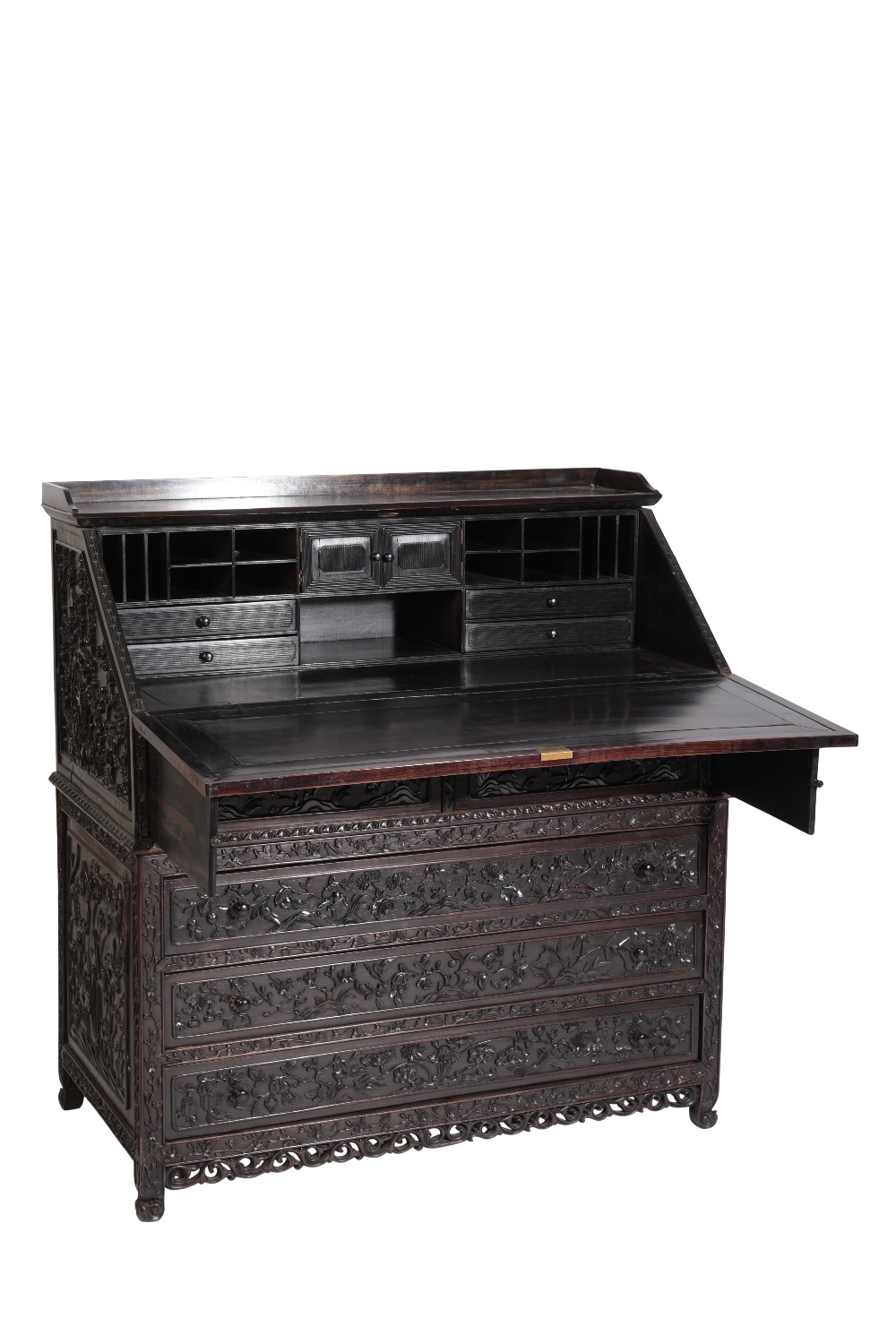 IMPRESSIVE CARVED HUANGHULAI OR HONGMU BUREAU, QING DYNASTY, 18TH / 19TH CENTURY - Image 2 of 3