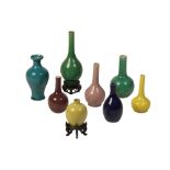 COLLECTION OF EIGHT MINIATURE MONOCHROME VASES, QING DYNASTY