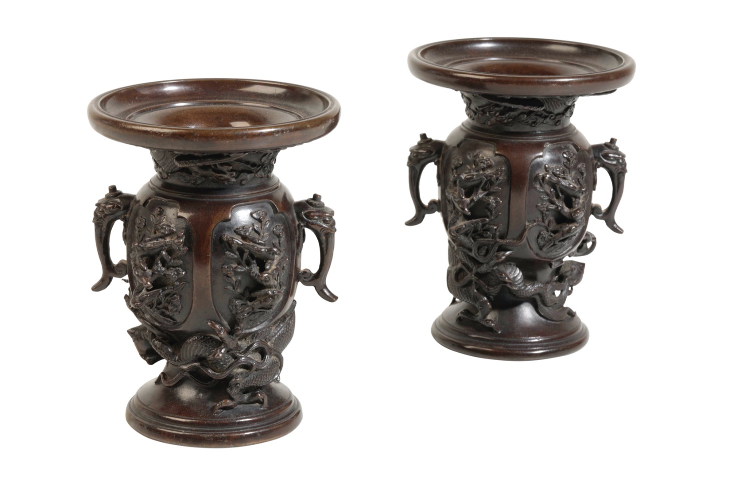 PAIR OF JAPANESE BRONZE 'DRAGON' VASES, MEIJI PERIOD