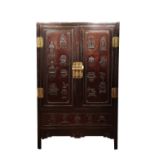 GOOD PAIR OF CARVED ZITAN COMPOUND CABINETS, QING DYNASTY 18TH / 19TH CENTURY