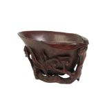 LARGE CARVED BAMBOO LIBATION CUP, 17TH / 18TH CENTURY