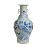 BLUE AND WHITE CELADON-GROUND 'PHOENIX' VASE, QING DYNASTY, 19TH CENTURY