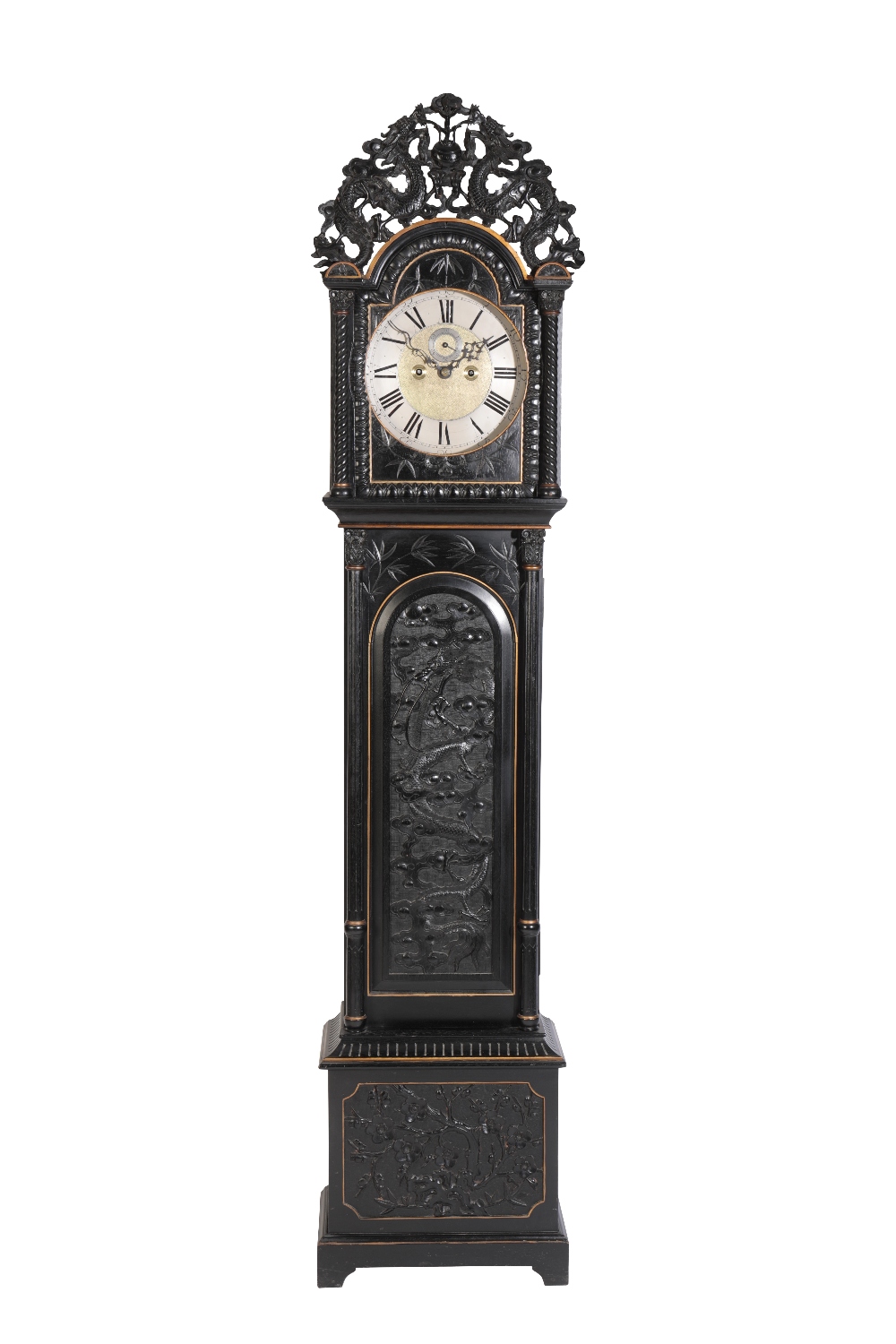 ANGLO-CHINESE EBONISED LONGCASE CLOCK, SHANGHAI, EARLY 20TH CENTURY