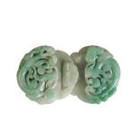 CARVED JADEITE 'CHILONG' BELT BUCKLE, LATE QING DYNASTY