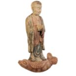 CARVED AND POLYCHROME PAINTED WOOD FIGURE, MING OR LATER