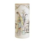 FAMILLE ROSE CYLINDRICAL VASE, ZHOU YOUSONG SEAL MARK