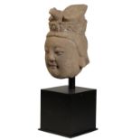 CARVED STONE BODHISATVA HEAD, MING OR LATER