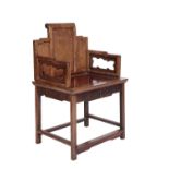 SMALL HUANGHUALI AND BURRWOOD THRONE CHAIR, QING DYNASTY