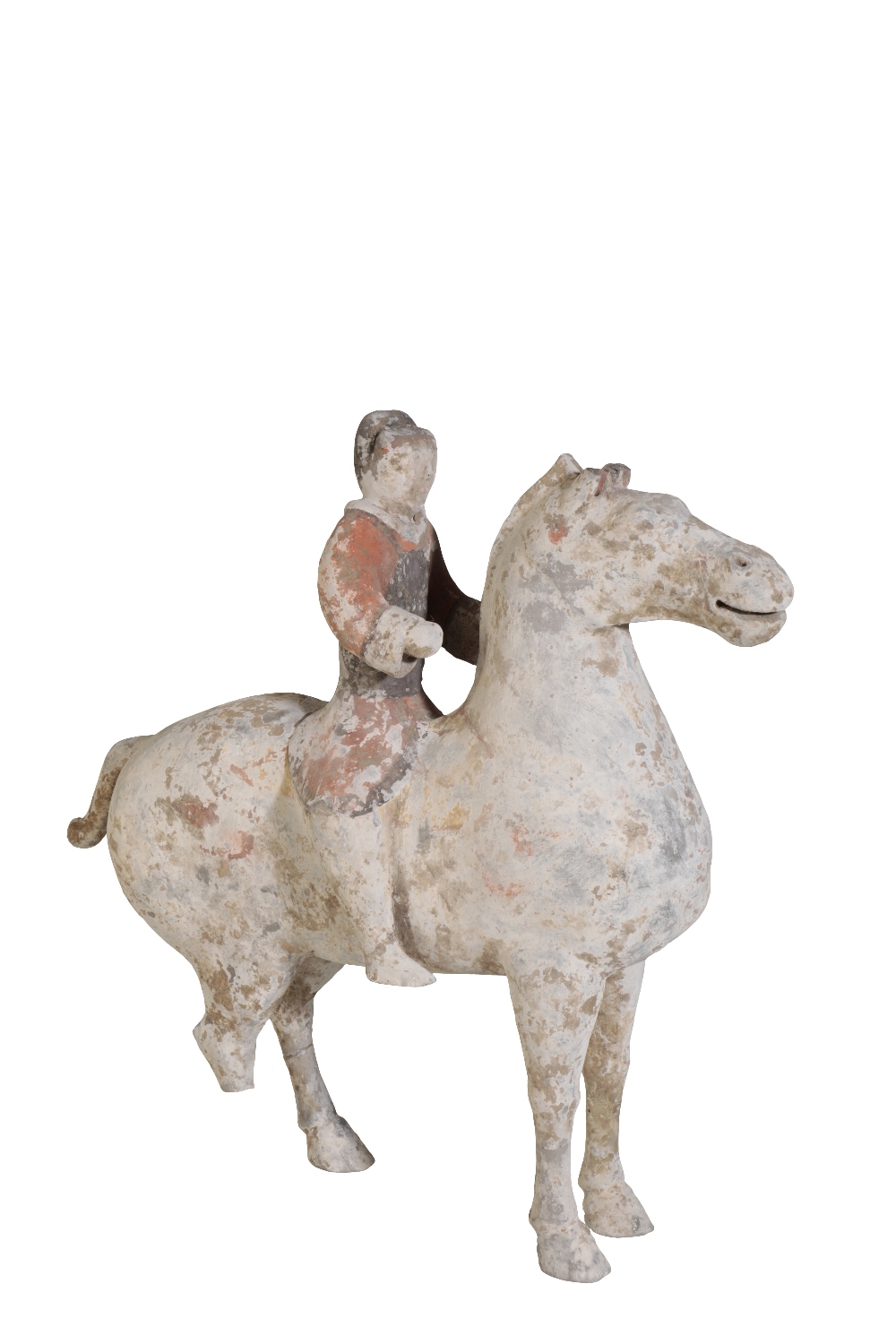 PAINTED POTTERY FIGURE OF A HORSE AND RIDER, HAN DYNASTY - Image 2 of 4