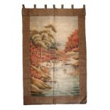 JAPANESE SILK EMBROIDERED WALL HANGING, MEIJI PERIOD