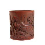 LOTUS CARVED BAMBOO BRUSH POT