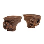 TWO SIMILAR CARVED BAMBOO LIBATION CUPS, QING DYNASTY