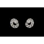 A PAIR OF LATE 1930'S PIERCED OPENWORK ART DECO DIAMOND SWIRL EARRINGS