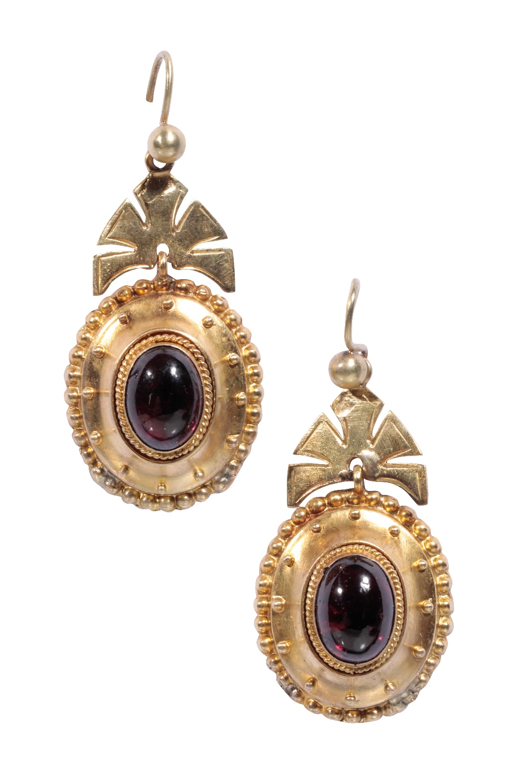 EGYPTIAN REVIVAL, GOLD AND GARNET EARRINGS