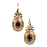 EGYPTIAN REVIVAL, GOLD AND GARNET EARRINGS