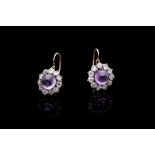 A PAIR OF VICTORIAN AMETHYST AND DIAMOND CORONET CLUSTER DROP EARRINGS