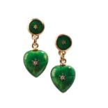 A PAIR OF FABERGÃ‰ ENAMEL AND DIAMOND EARRINGS