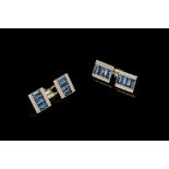A PAIR OF SAPPHIRE AND 18CT WHITE GOLD CUFFLINKS