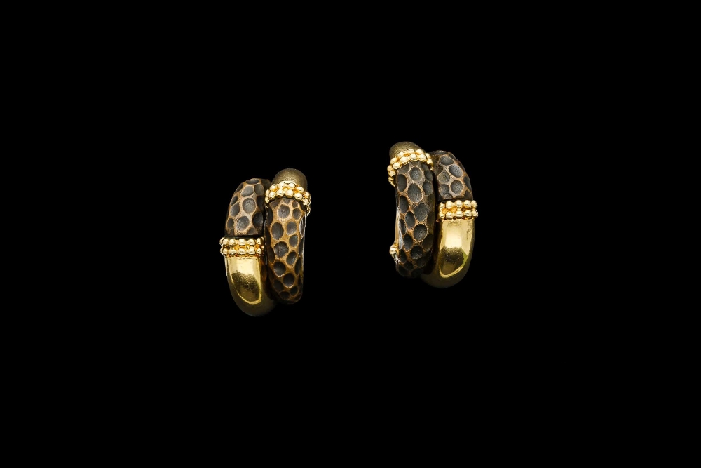 A PAIR OF VINTAGE BOUCHERON PARIS BRONZE AIRAIN AND 18CT YELLOW GOLD CLIP EARRINGS