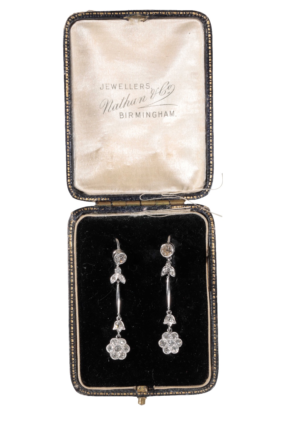 A PAIR OF DIAMOND CLUSTER DROP EARRINGS