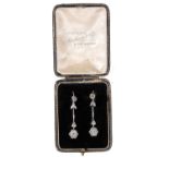 A PAIR OF DIAMOND CLUSTER DROP EARRINGS