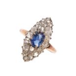 A VICTORIAN DIAMOND AND SAPPHIRE CLUSTER RING,