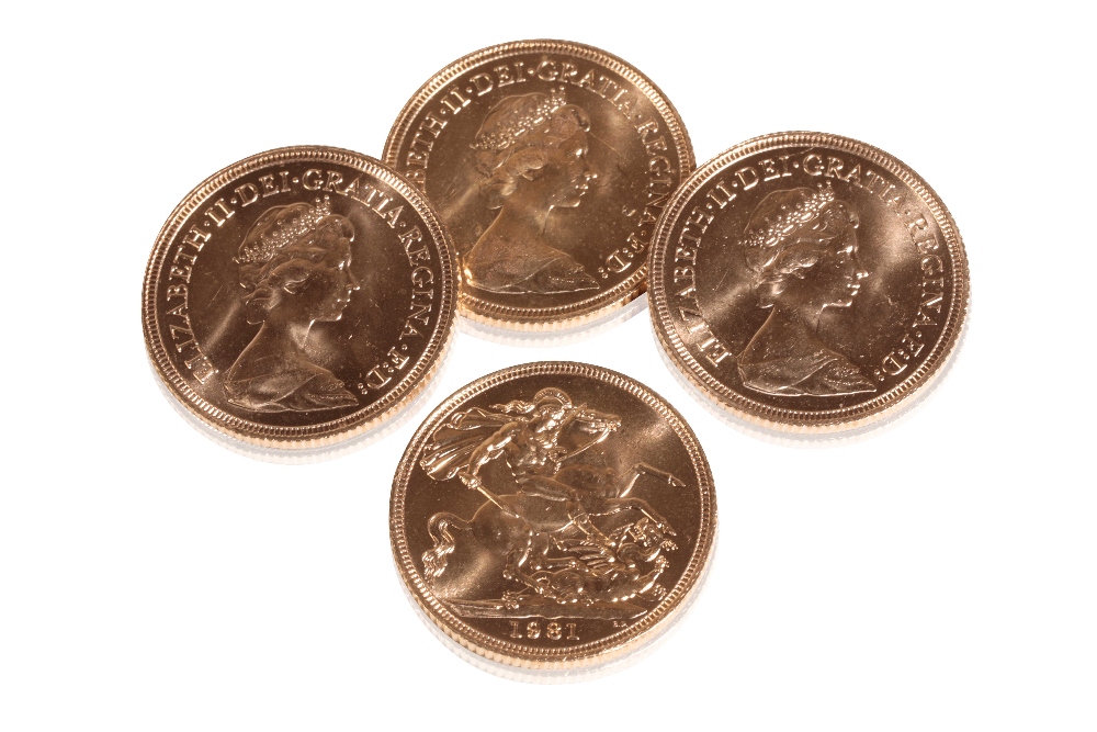 FOUR 1981 QUEEN ELIZABETH II GOLD SOVEREIGNS