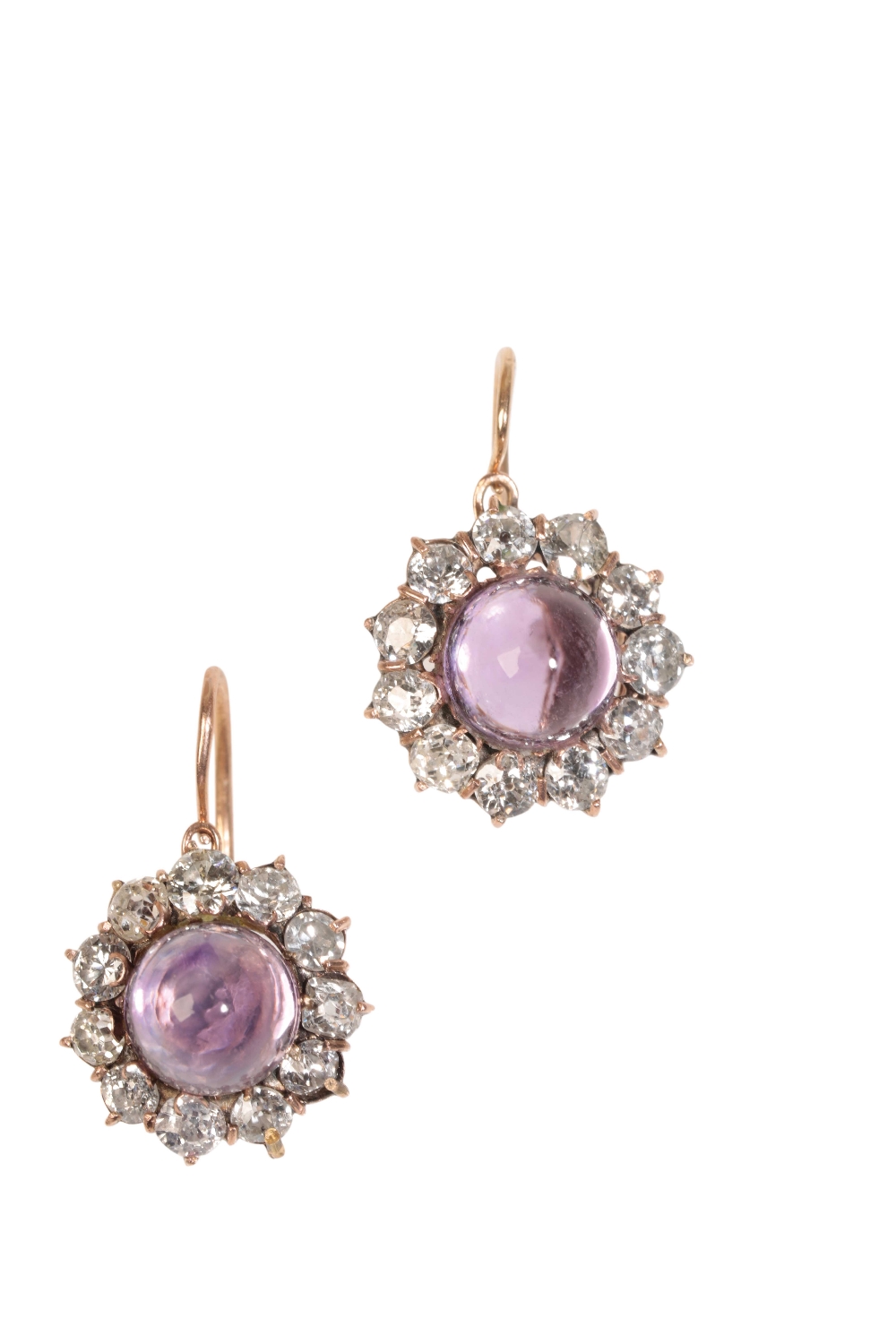 A PAIR OF VICTORIAN AMETHYST AND DIAMOND CORONET CLUSTER DROP EARRINGS - Image 2 of 2