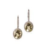 A PAIR OF CITRINE AND DIAMOND CLUSTER EARRINGS