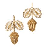 A PAIR OF 18CT YELLOW GOLD FILIGREE ACORN EARRINGS