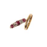 A RUBY AND DIAMOND FIVE STONE RING