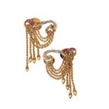 A PAIR OF 1940'S MELLERIO RUBY AND DIAMOND TASSEL EARRINGS