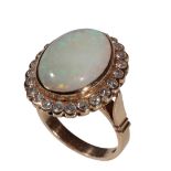 AN OPAL AND DIAMOND CLUSTER RING,