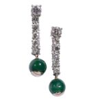 A PAIR OF DIAMOND AND JADEITE CHANDELIER EARRINGS