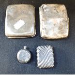 A SILVER CIGARETTE CASE, one other similar, a silver sovereign holder and a silver vesta case (c.5.