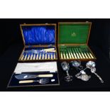 A COLLECTION OF FISH SERVERS and eaters boxed and other silver plated items