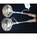 A PAIR OF WILLIAM IV SILVER KINGS PATTERN HOUR-GLASS SAUCE LADLES, 17.5cm long (c.4.9oz) (2)