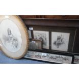 A 19TH CENTURY PORTRAIT OF A YOUNG WOMAN in a gilt frame and other pictures and prints