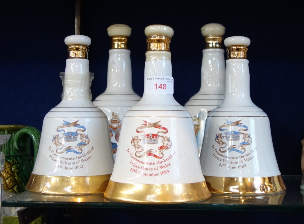 FIVE BELLS WHISKY COMMEMORATIVE DECANTERS with contents