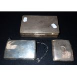 SILVER ENGINE TURNED CIGARETTE BOX, a silver cigarette case and a silver purse (3)