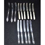 COLLECTION OF SILVER BLADED AND MOTHER-OF-PEARL HANDLED DESSERT KNIVES, and eight silver handled