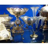 A FIVE DISH SILVER PLATED EPERGNE with presentation inscription dated 1913 and another centrepiece