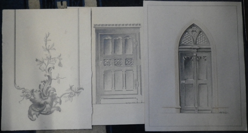 A PAIR OF 19TH CENTURY GERMAN GOTHIC REVIVAL ARCHITECTURAL DRAWINGS OF DOORS, inscribed 'Wilh