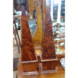 A PAIR OF NORTH AFRICAN STAINED THUYA WOOD OBELISKS, second half 20th century, of square section,