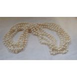 A CULTURED PEARL NECKLACE, approx. 244cm long